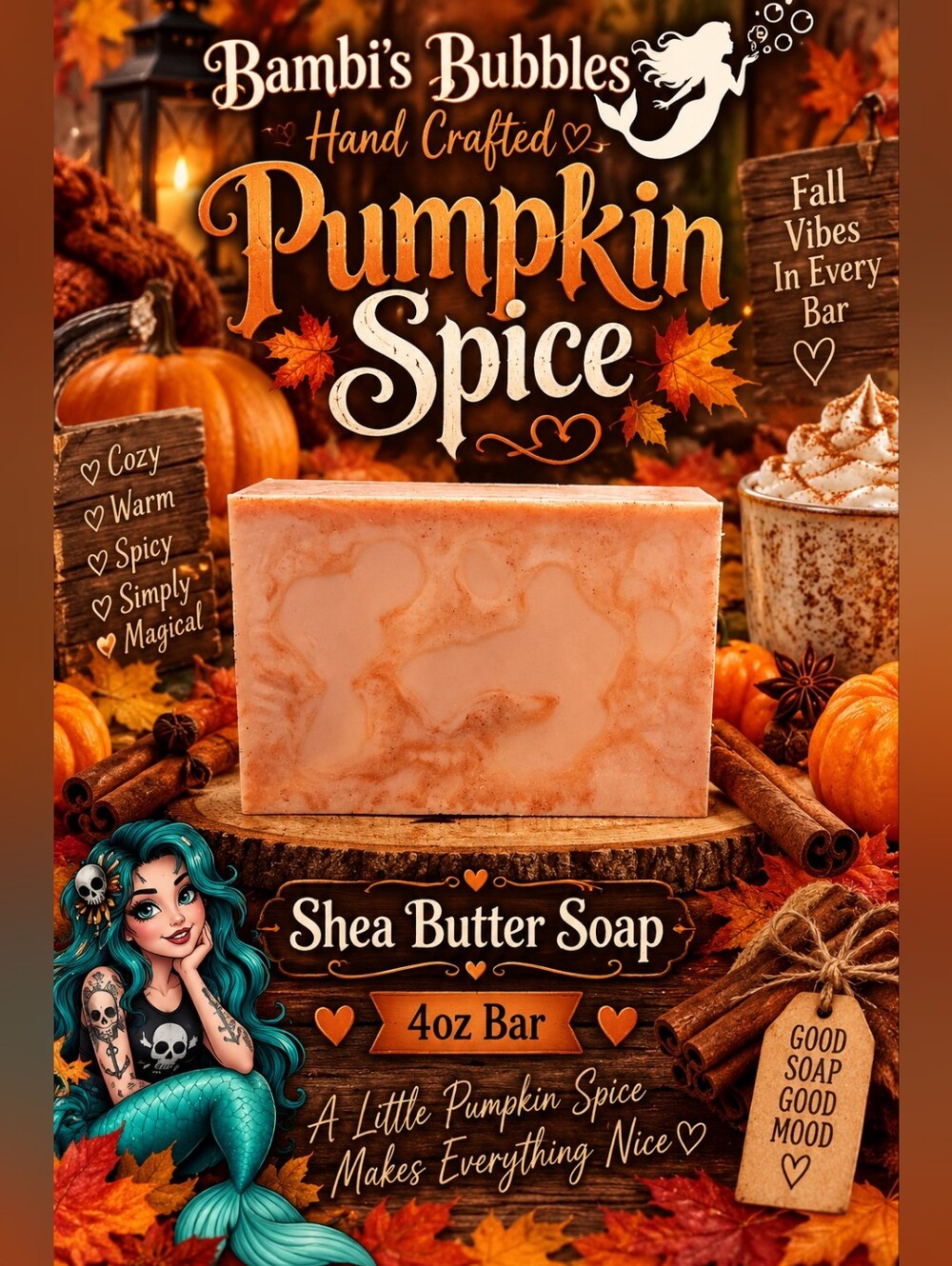 NEW! Bambis Bubbles Pumpkin Spice 4oz Shea Butter Soap